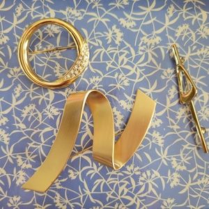 Trio of Monet Brooches ~ 1990s ~ Y2K ~ Gold-tone ~ Abstract ~ Rhinestone…